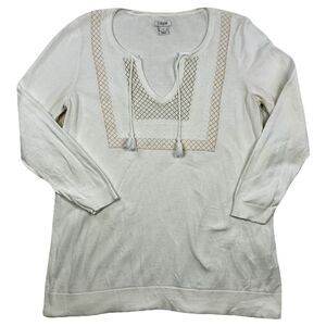 J.Crew Embroidered Tunic Top Long Sleeve Ivory Cream Cotton Blend Size‎ S